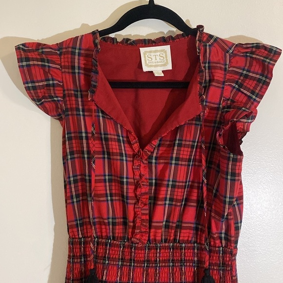 Sail to Sable - Noelle Flutter Sleeve Tiered Midi Dress - Red Tartan - Small - Picture 3 of 10